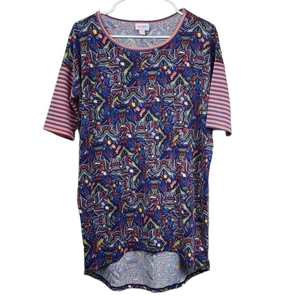 LuLaRoe IRMA Hearts High Low Tunic Tee Shirt XXS 00/0 Short Sleeve Stretchy - Picture 9 of 9
